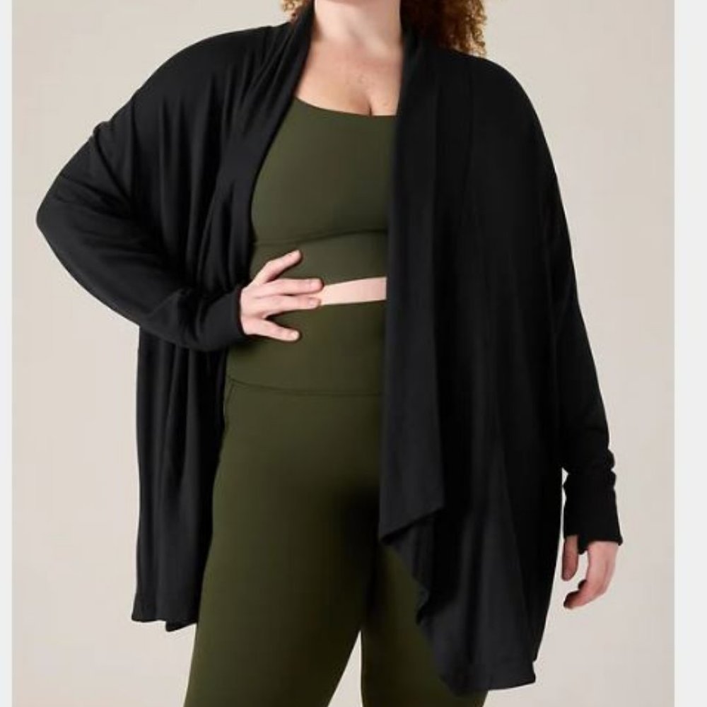 ATHLETA Plus Cozy Soft Pranayama Restore Wrap Black Cardigan 1X